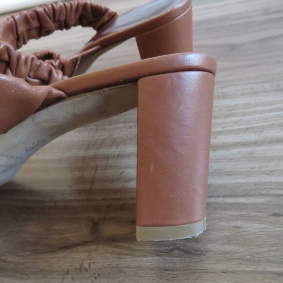 STAUD Frankie Ruched Block Heel Mule Slip On Shoes in Tan Leather - Size US 8 - Picture 6 of 15